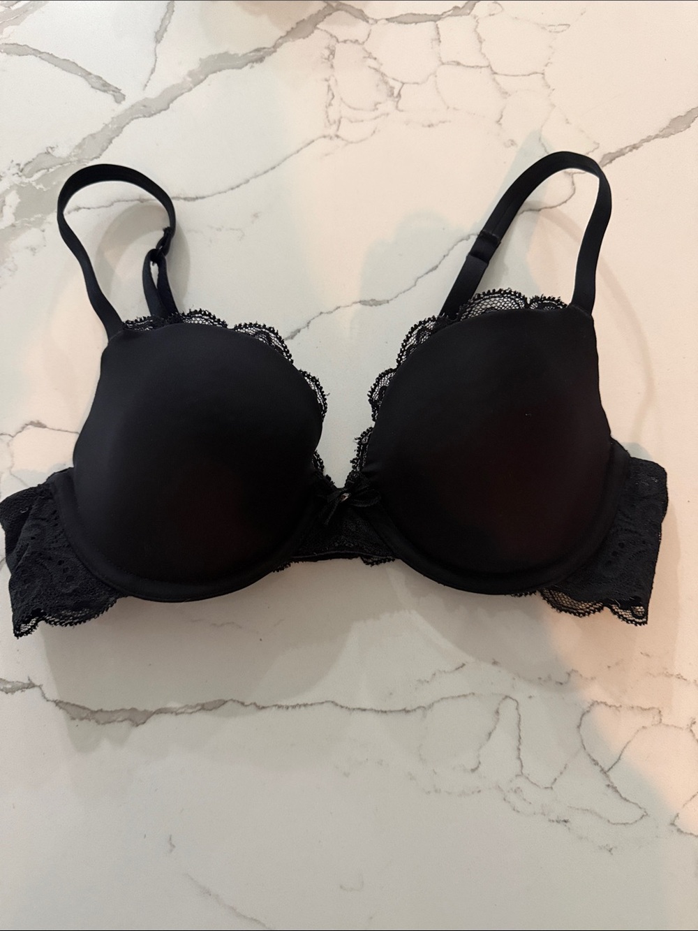 EUC Le Mystere Black Lace-Trim T-Shirt Bra, 32B